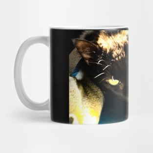 Green eyed black cat Mug